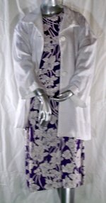 Linen Purple Floral Dress and White Jacket Suit