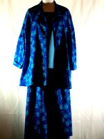 Blue Floral Denim Jacket and Skirt