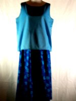 Blue Ponte Knit Top and Denim Floral Skirt